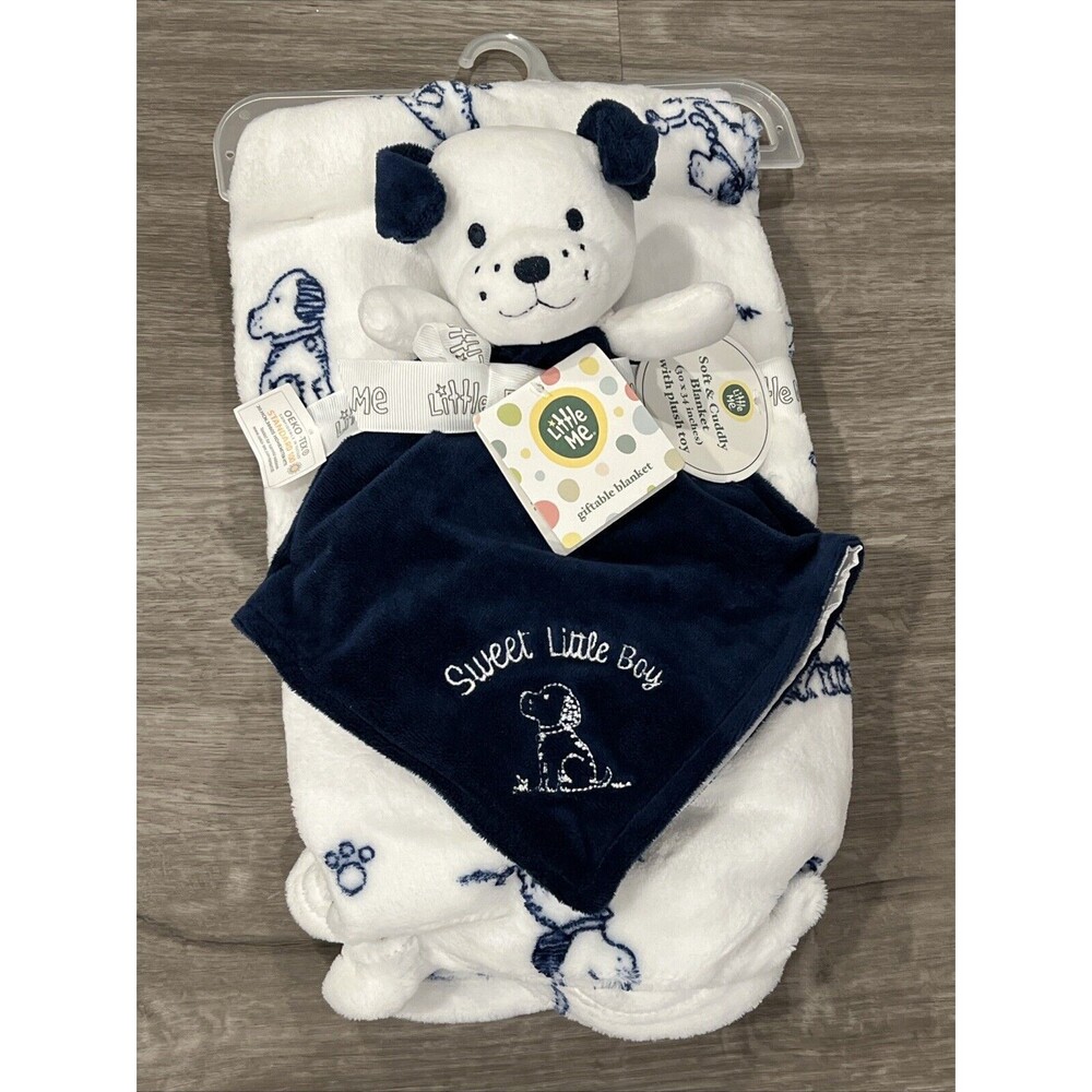 Little Me Puppy Dog Baby Blanket Lovey Set Blue Sweet Little Boy Embroidered New
